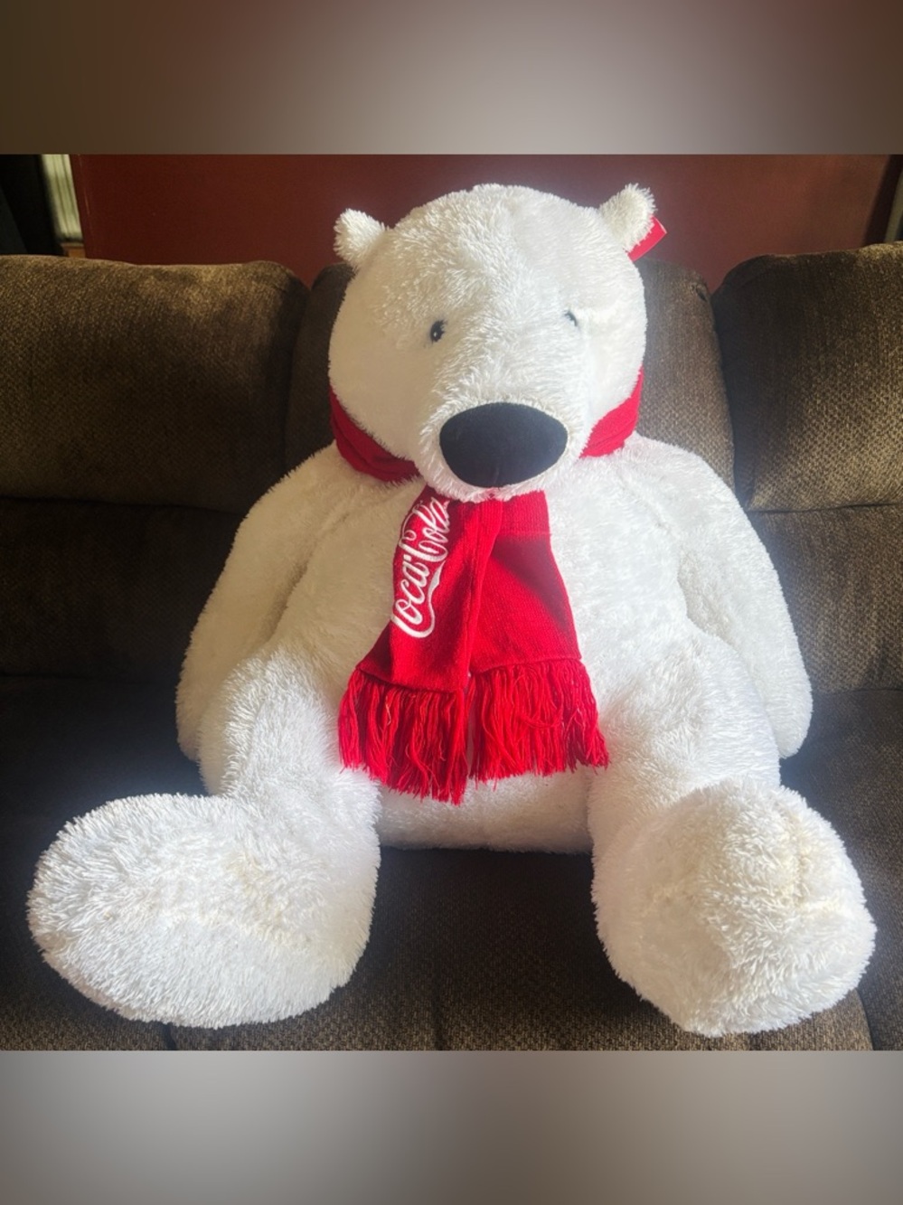 [COLLECTIBLE] Huge Coca-Cola Branded Plush Polar Bear with Red Coca-Cola Scarf